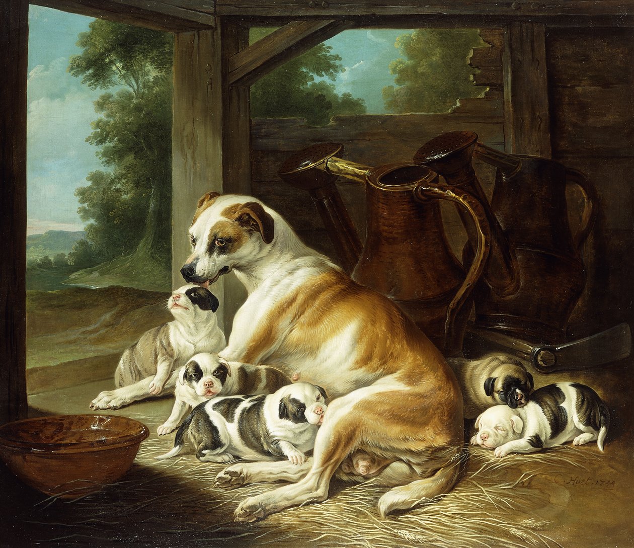 Uma mãe com seus filhotes, 1734 de Christophe Huet