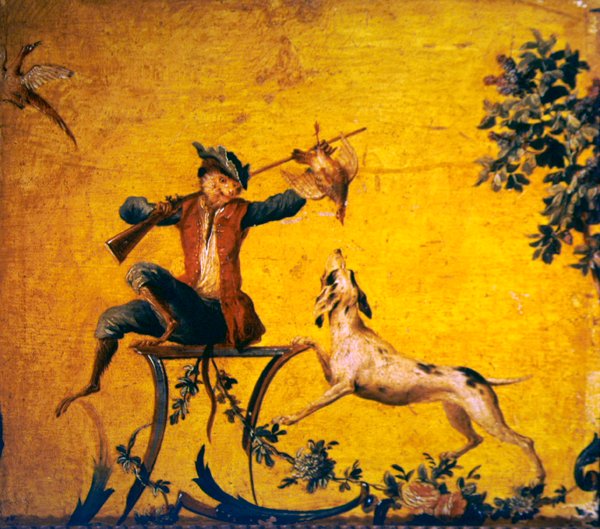 Caçador de macacos e cão de caça (madeira pintada) de Christophe Huet