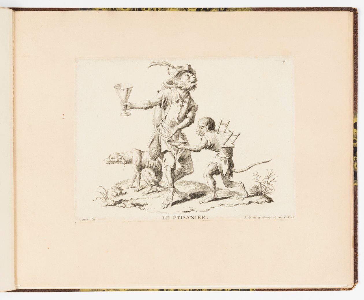 Placa 4, La Ptisanier (A Vendedora de Chá de Ervas), Travessuras de Macacos ou Diferentes Ações da Vida Humana Representadas por Macacos de Christophe Huet
