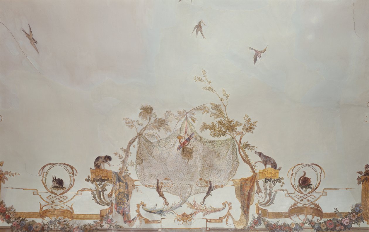 The Grande Singerie, detalhe, c.1735 (mural) de Christophe Huet