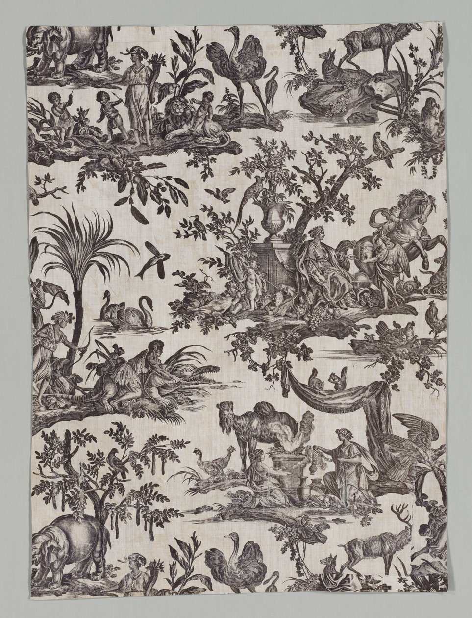 Fragmento de Algodão Impresso em Cobre com Design Les quatres parties du monde, 1788. de Christophe Philippe Oberkampf