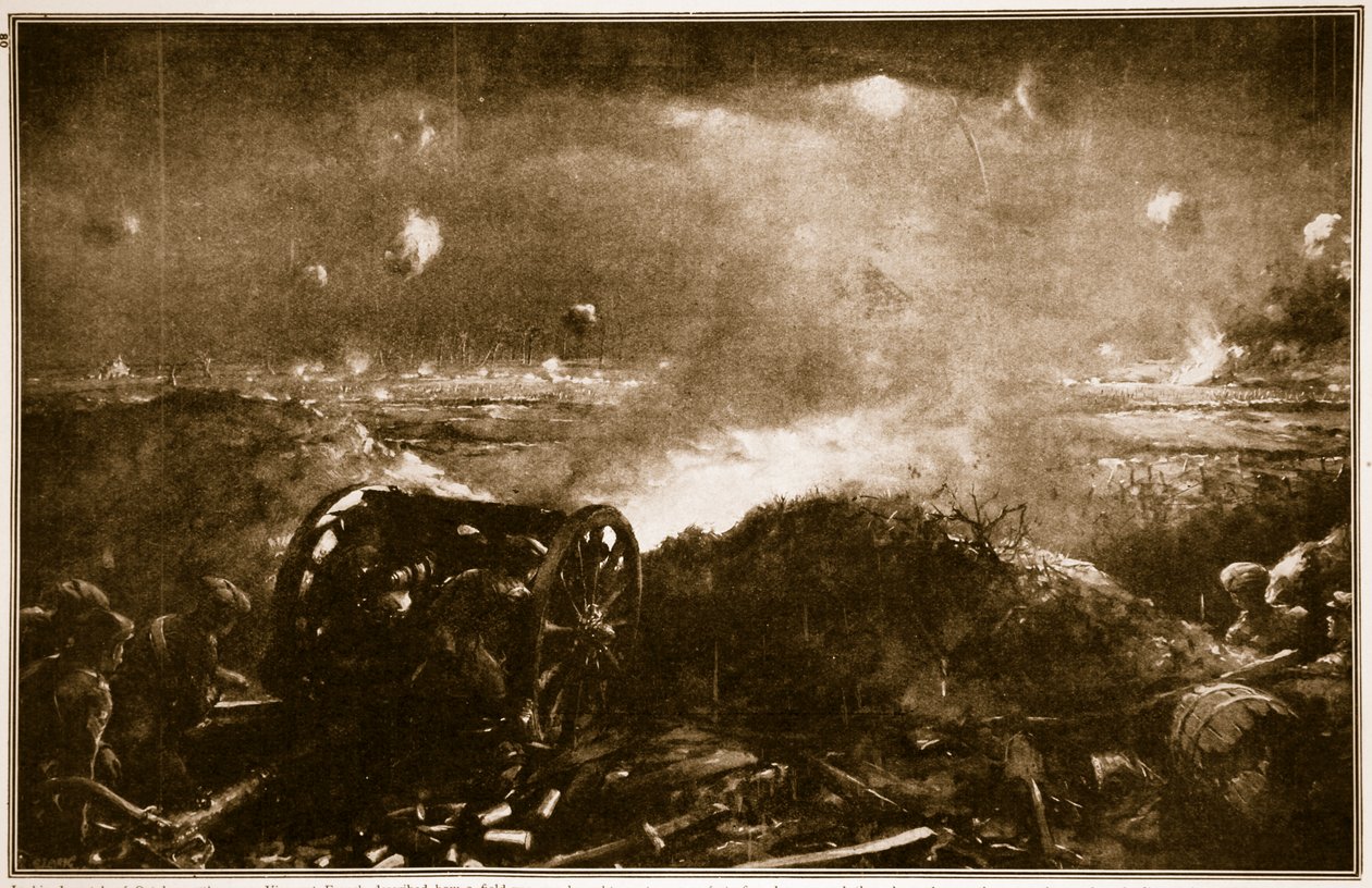 Artilharia sendo criada para apoiar um ataque de infantaria britânica perto de Ypres, 1914-19 de Christopher Clark