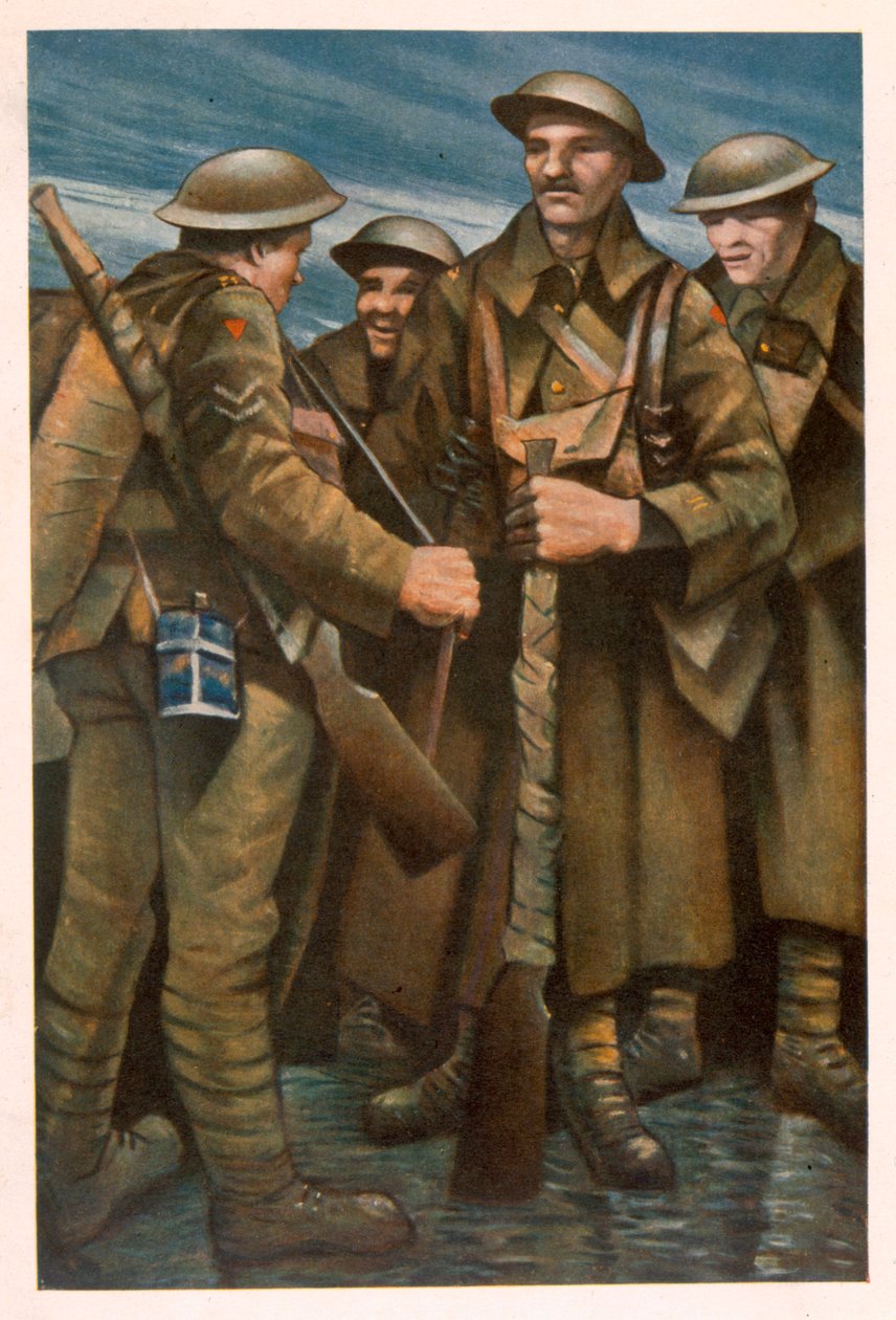 Um grupo de soldados, de artistas britânicos na frente, continuação da frente ocidental, 1918 de Christopher Richard Wynne Nevinson
