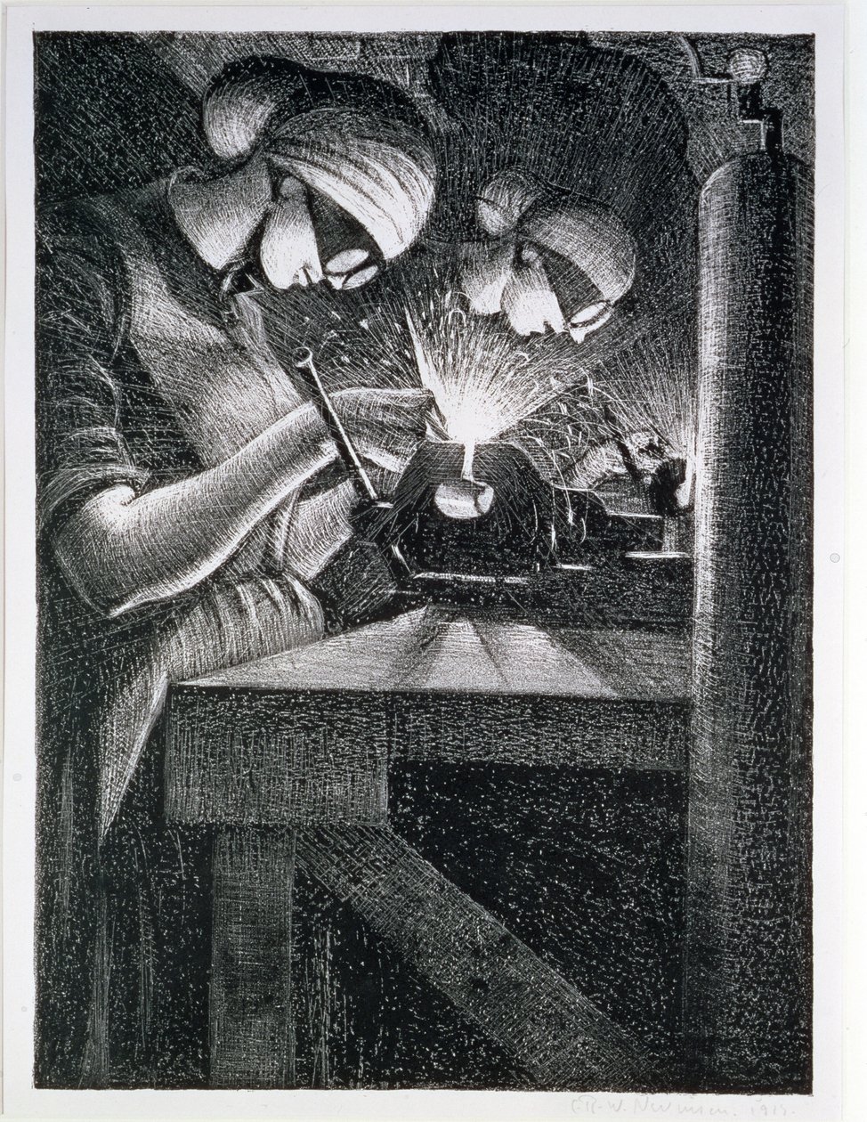 Soldadores de acetileno, 1917 (gravura e ponto de secagem) de Christopher Richard Wynne Nevinson