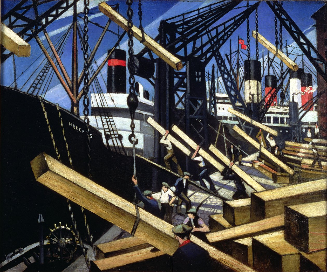 Carregando madeira, docas de Southampton, 1916-17 de Christopher Richard Wynne Nevinson