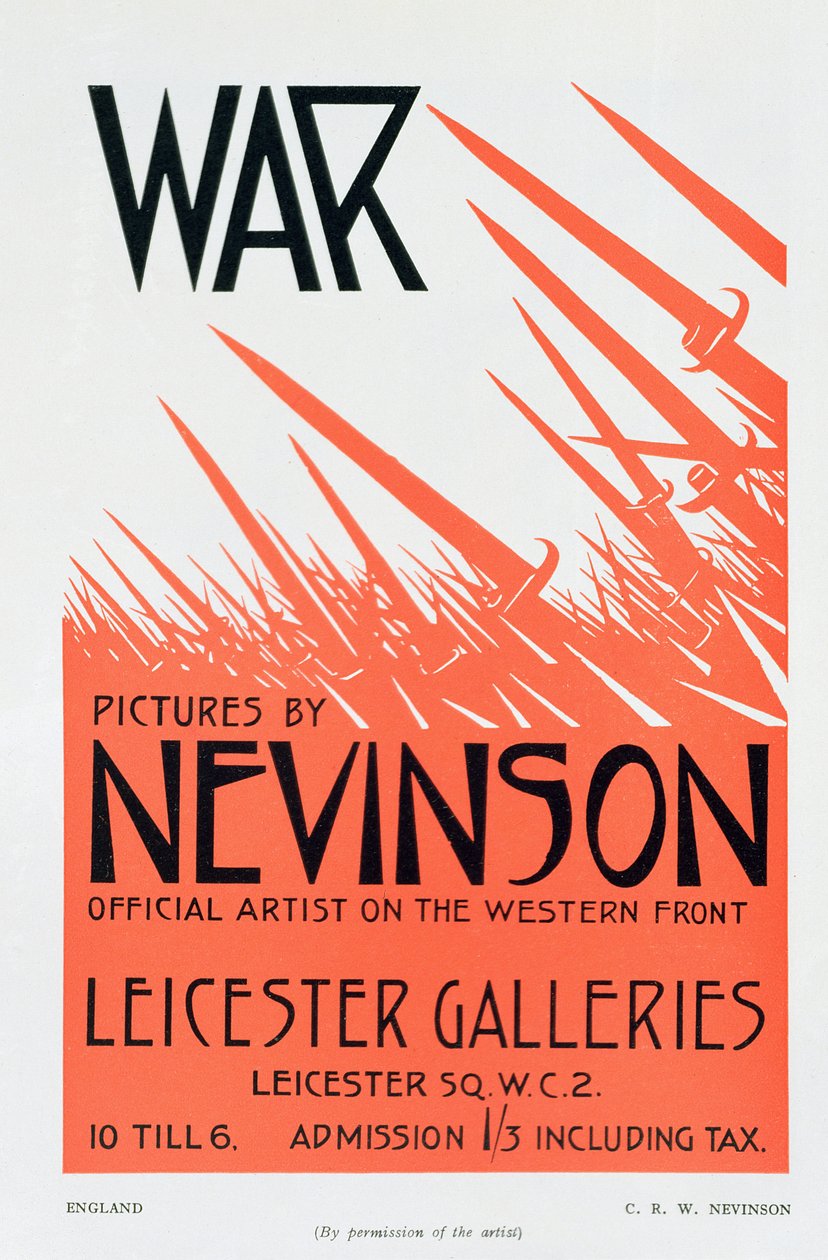 Imagens da guerra por Nevinson, artista oficial na frente ocidental, poster para uma exposição de Christopher Richard Wynne Nevinson