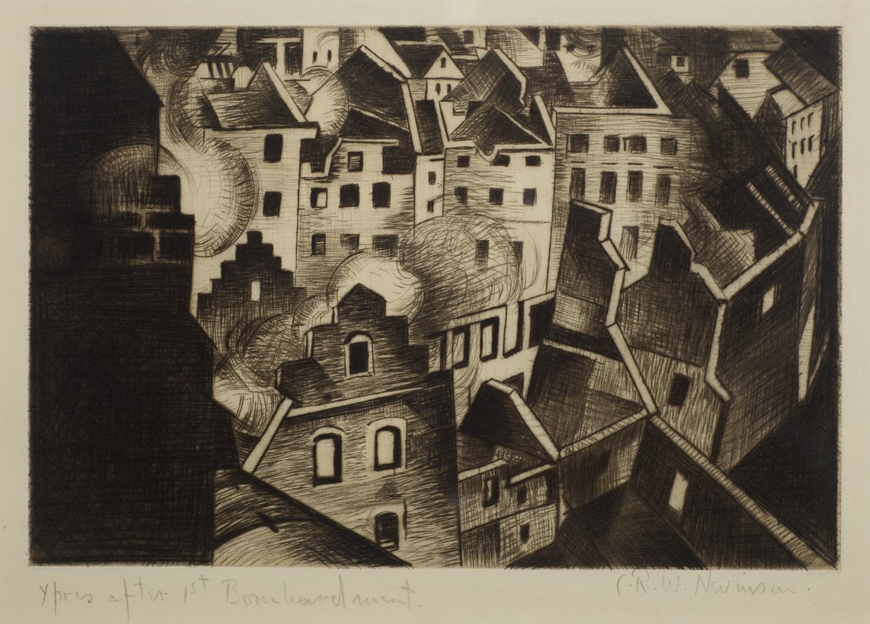 Ypres após o primeiro bombardeio, 1916 (ponto seco) de Christopher Richard Wynne Nevinson