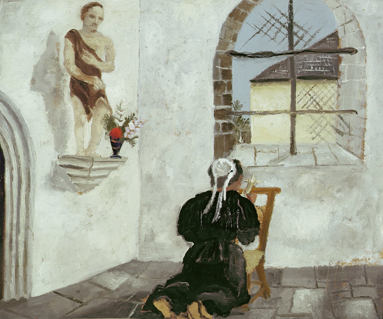 Mulher bretã em oração (óleo no cartão) de Christopher Wood
