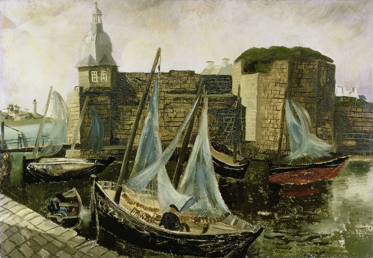 La Ville-Close, Concarneau, Bretanha, 1930 (óleo no moinho) de Christopher Wood