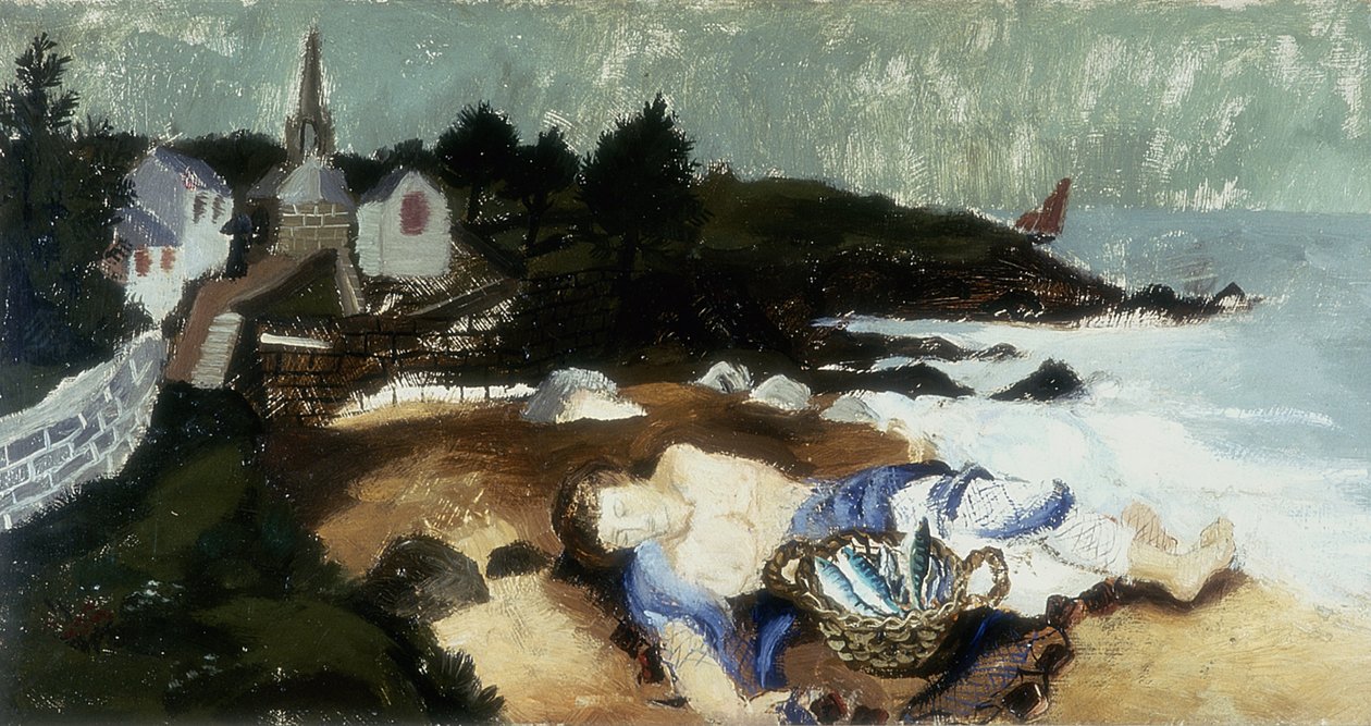 Pescador adormecido, Ploar, Bretanha, 1930 de Christopher Wood