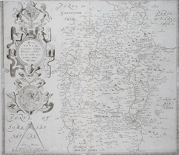Mapa de Wiltshire, gravado por William Web, publicado em 1645 (gravura) de Christopher (after) Saxton