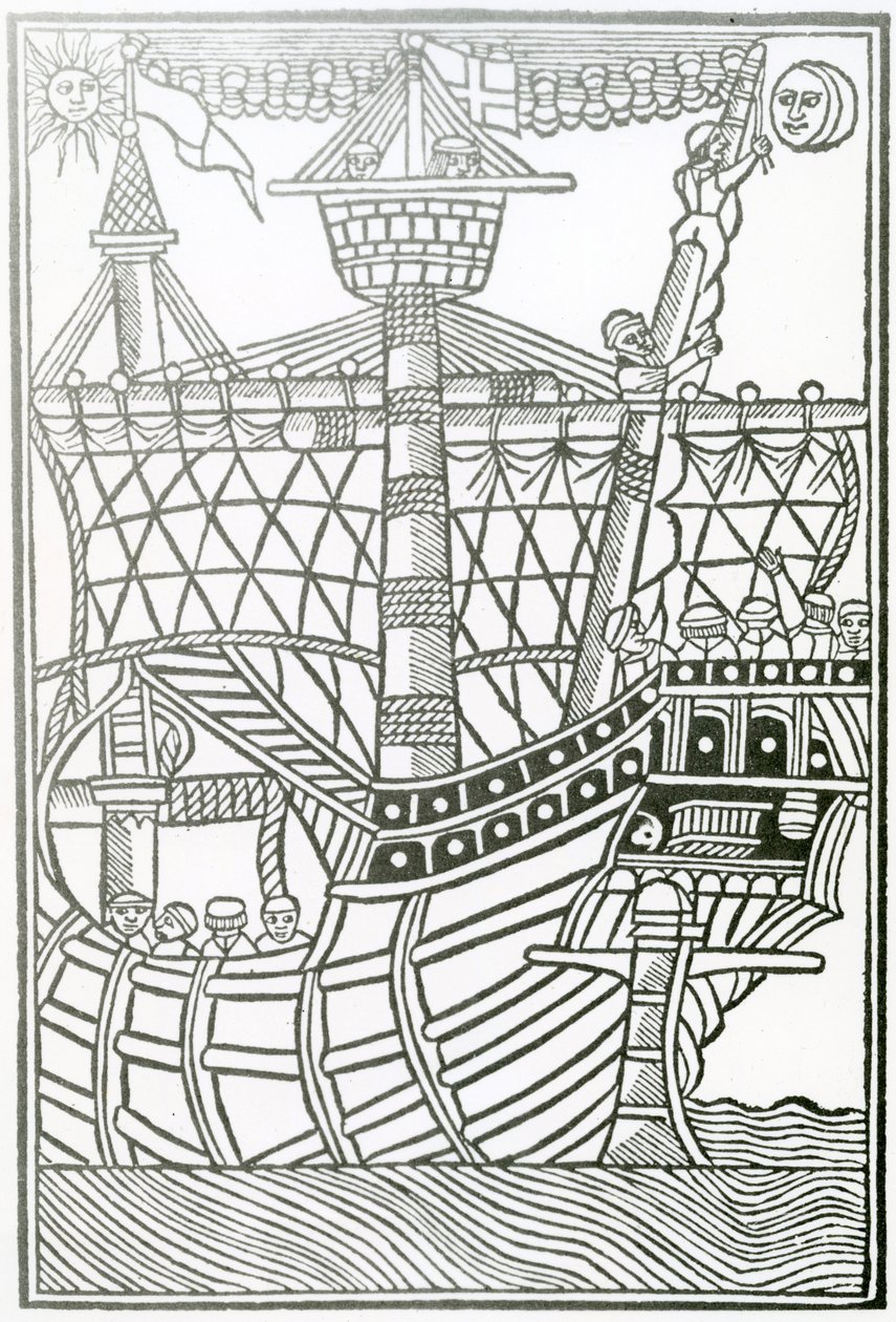 Uma Caravela da "História Geral das Índias" 1547 de Christopher Columbus