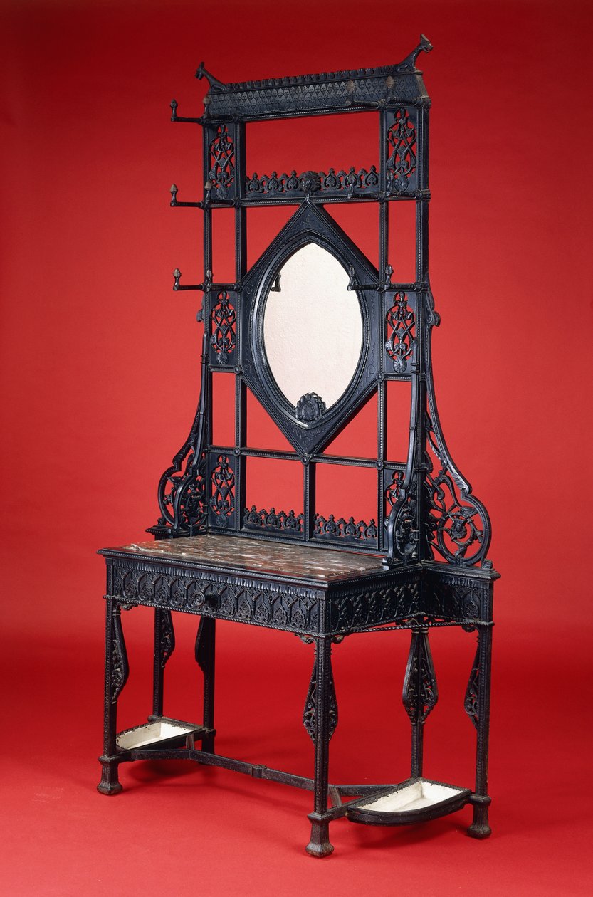 Um hallstand de ferro fundido Coalbrookdale (ferro fundido, mármore, espelho) de Christopher Dresser