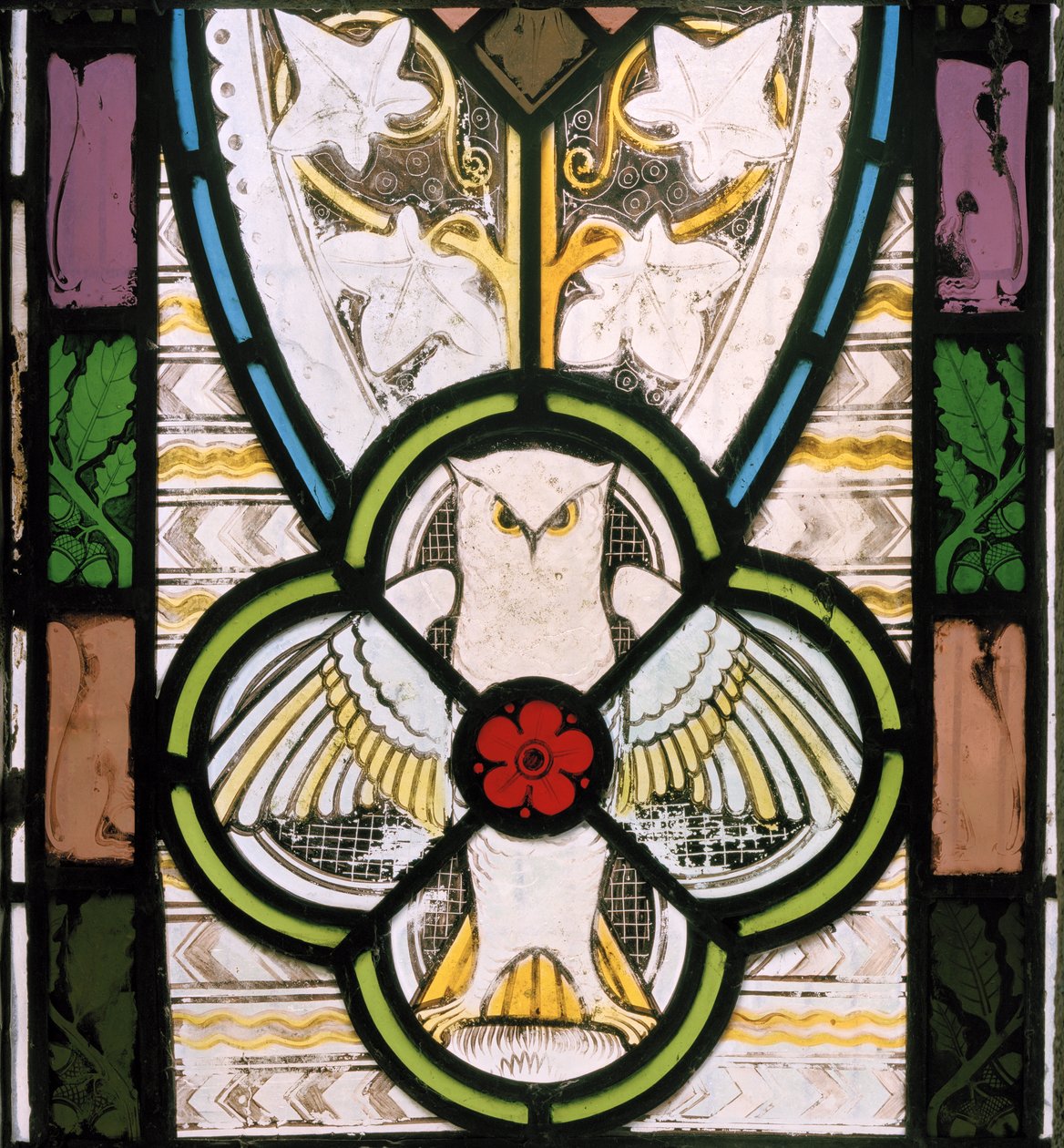 Coruja e flor, 1865 (vitral) de Christopher Dresser