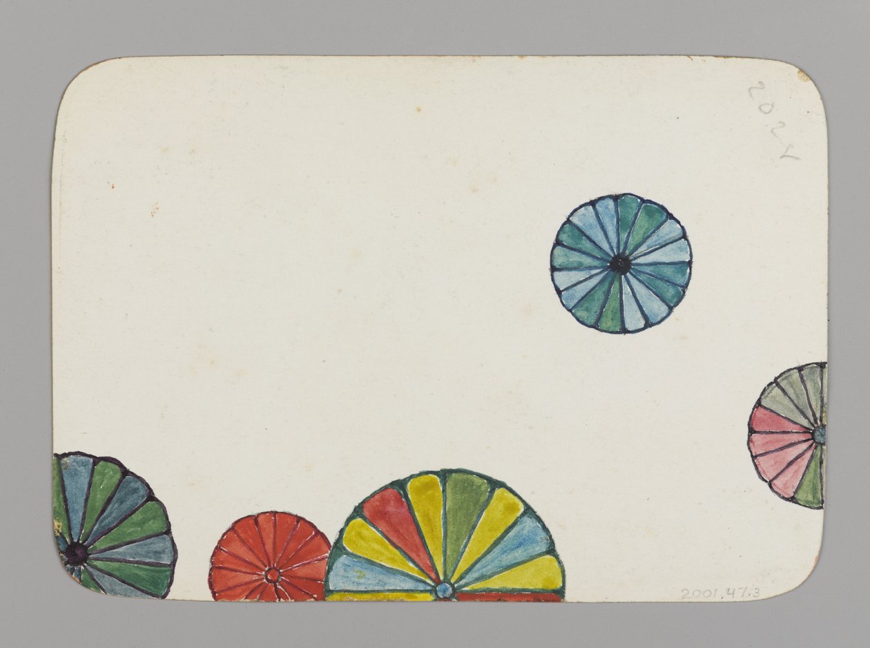 Cartão pequeno decorado com crisântemos estilizados (verso), c.1880 (wc, tinta preta e tinta metálica em cartolina muito fina) de Christopher Grant La Farge