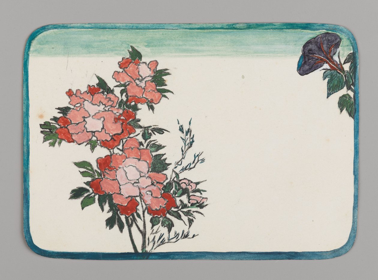 Pequeno cartão com crisântemos e flor da manhã, ca. 1880. Aguarela de Christopher Grant La Farge