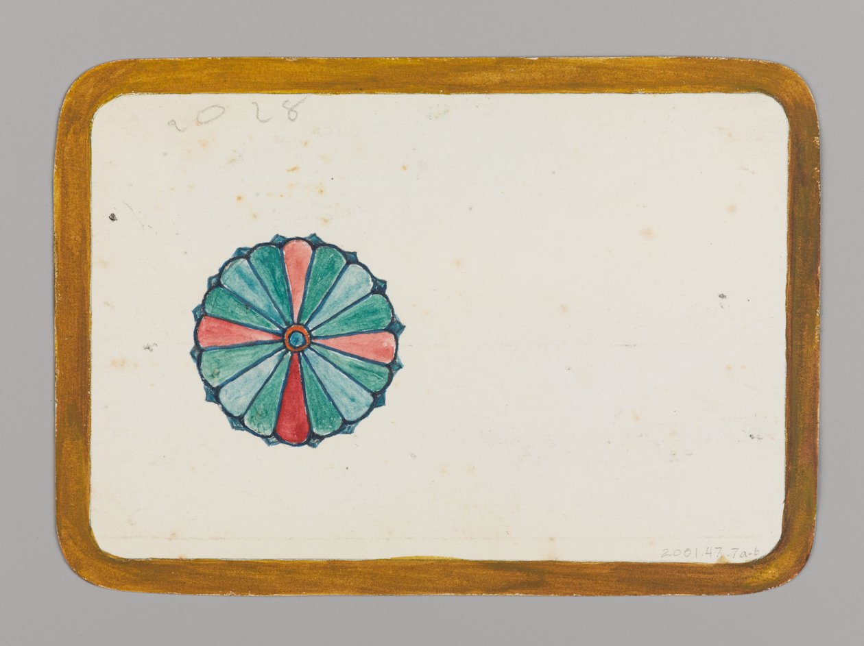 Pequeno cartão com crisântemo estilizado, ca. 1880. Aguarela, tinta preta e tinta metálica de Christopher Grant La Farge