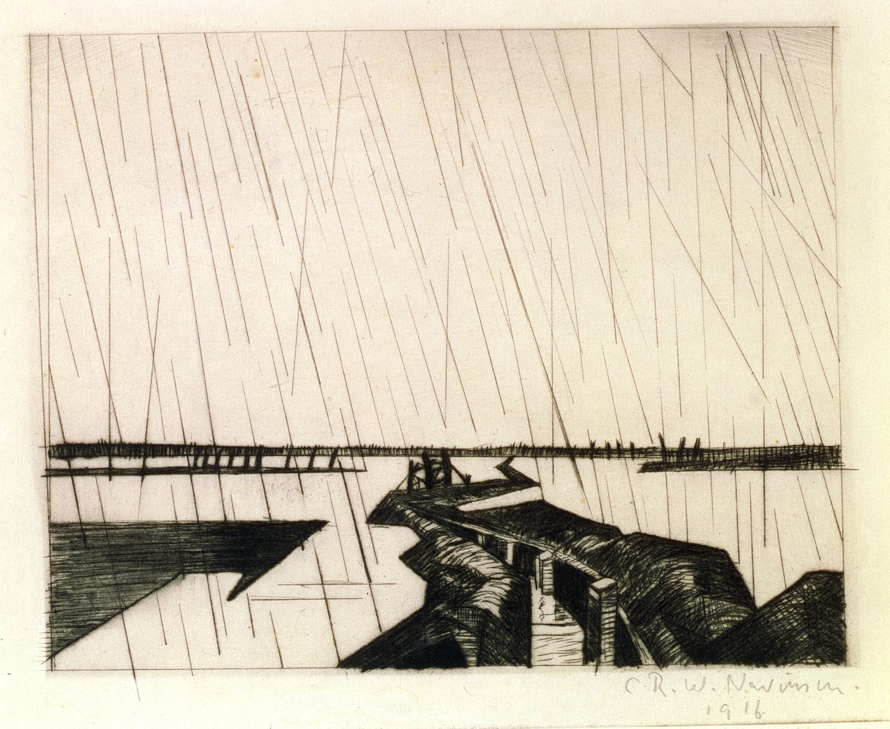 Uma trincheira inundada no Yser, 1916 (ponto seco) de Christopher Richard Wynne Nevinson