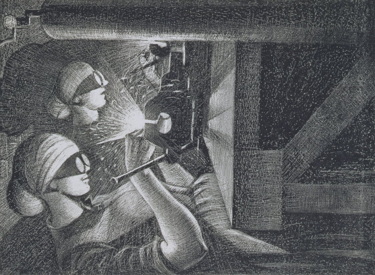 Soldadores de acetileno, 1917 (gravura e ponto de secagem) de Christopher Richard Wynne Nevinson