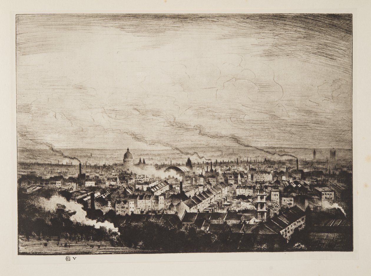 Londres vista da Colina do Parlamento, pub.1923 (gravura) de Christopher Richard Wynne Nevinson