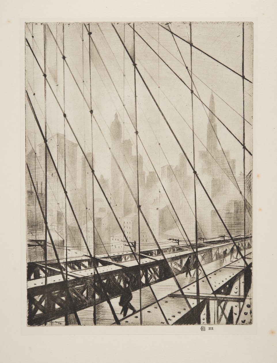 Olhando através da ponte de Brooklyn, pub.1921 (gravura) de Christopher Richard Wynne Nevinson