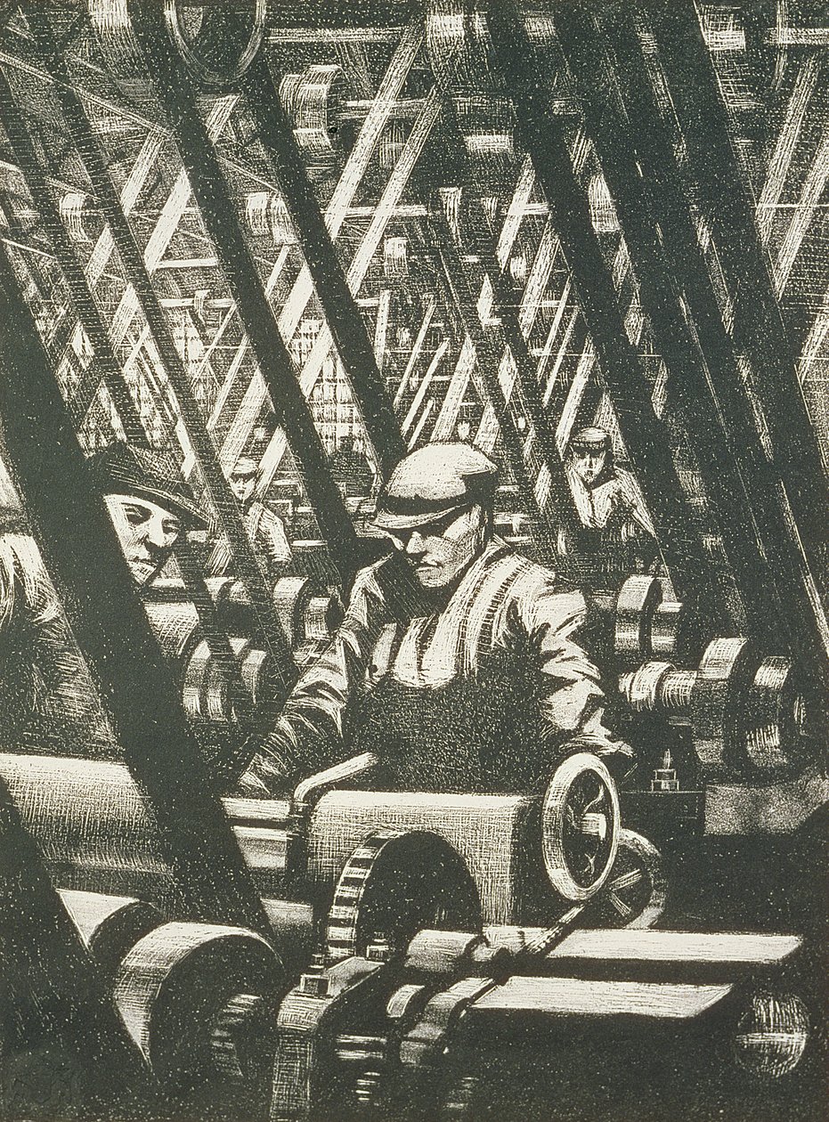 Fazendo o motor, 1917 (gravura e drypoint) de Christopher Richard Wynne Nevinson