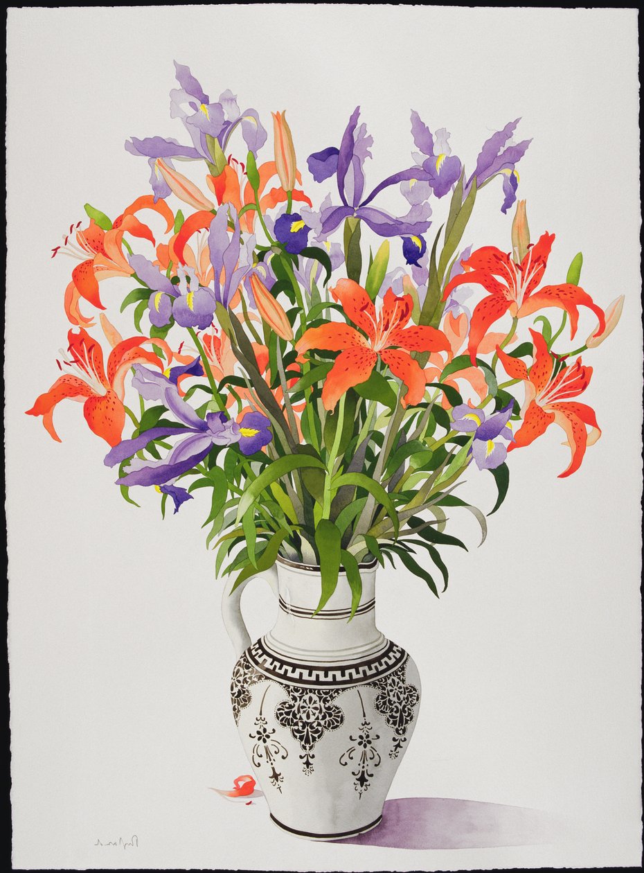 Flores em um jarro preto e branco (wc) de Christopher Ryland