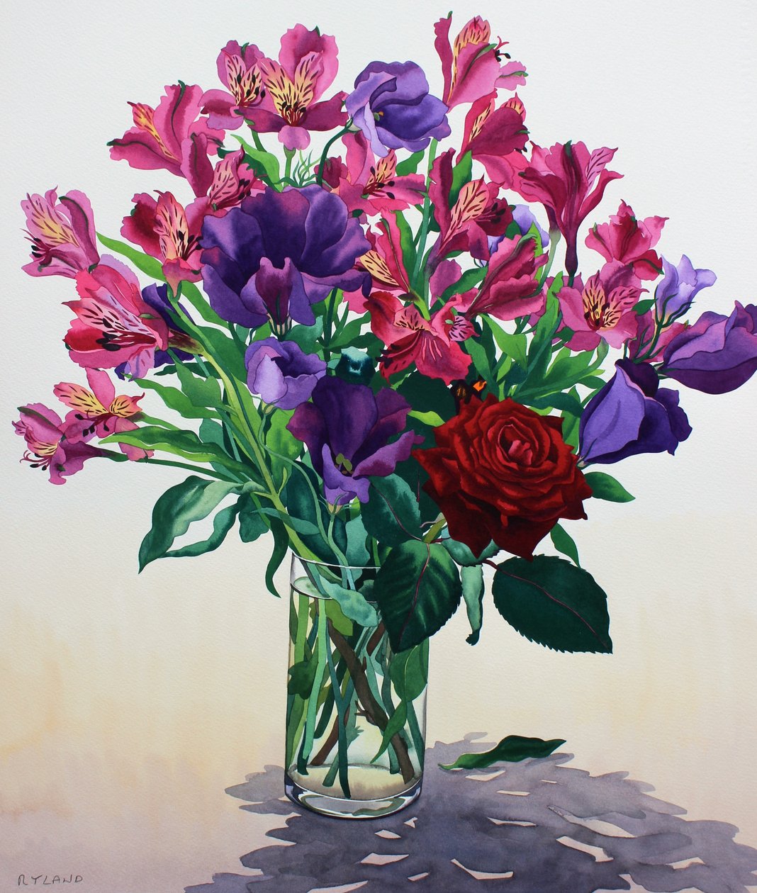 Flores com rosa vermelha (aquarela sobre papel) de Christopher Ryland