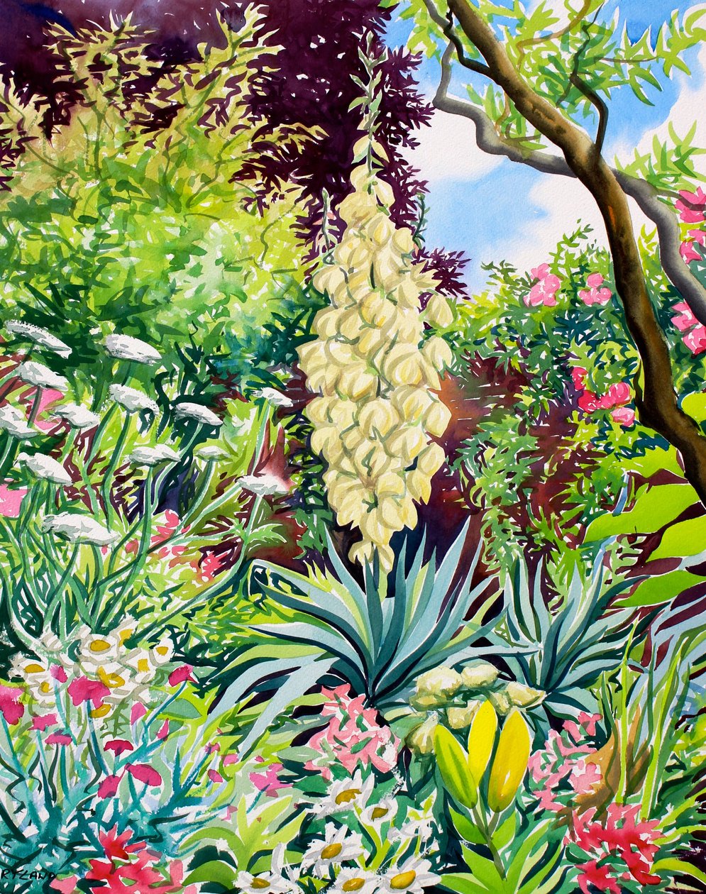 Jardim com flor de mandioca (aquarela sobre papel) de Christopher Ryland