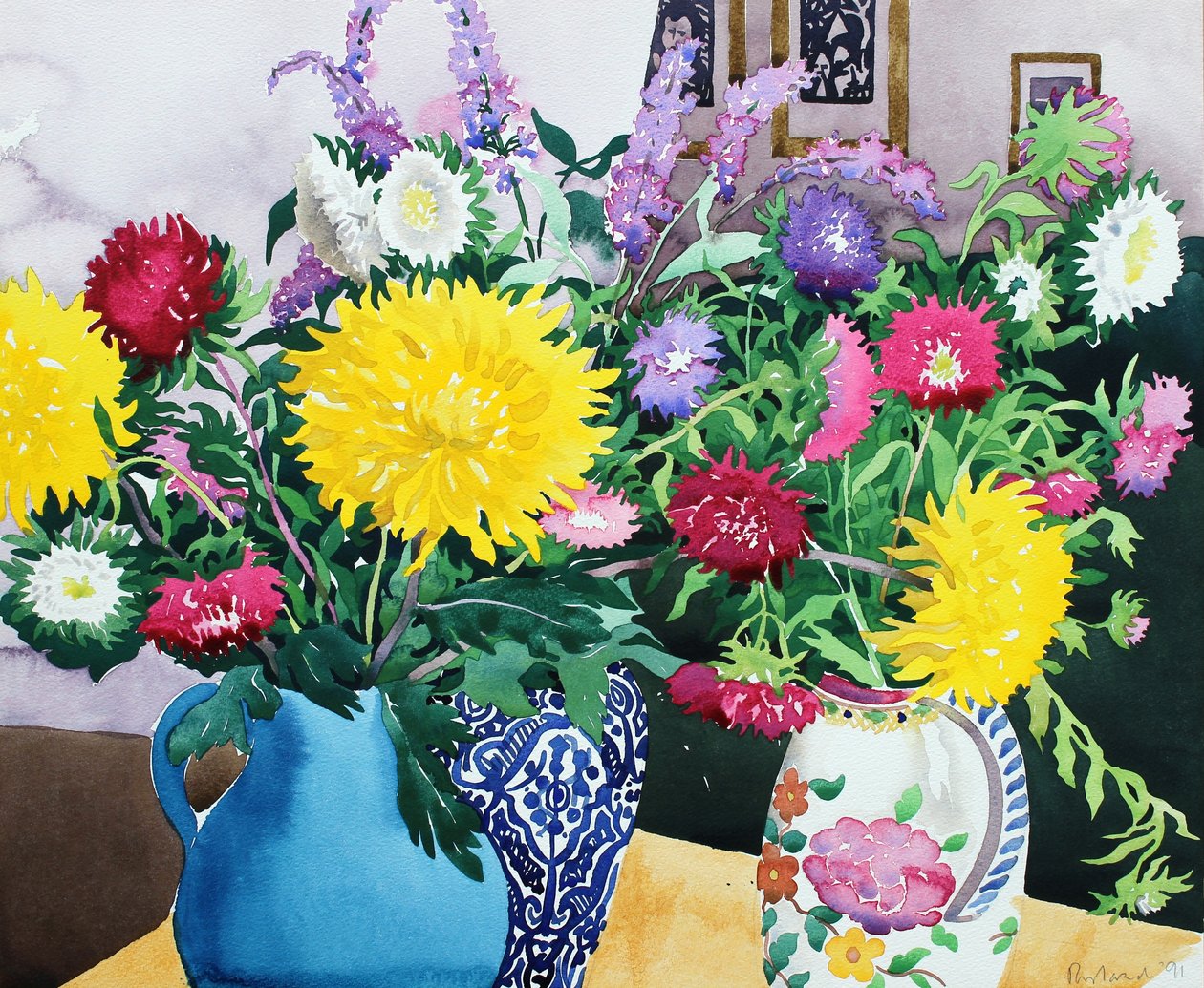 Interior com ásteres (aquarela sobre papel) de Christopher Ryland