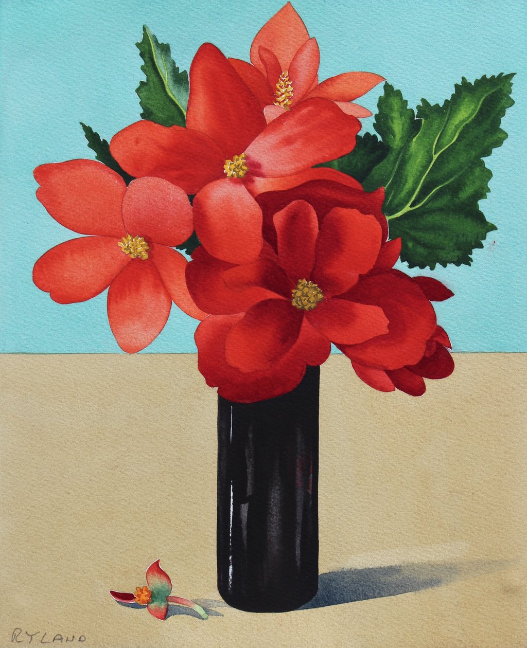 Begonias vermelhas (aguarela sobre papel) de Christopher Ryland