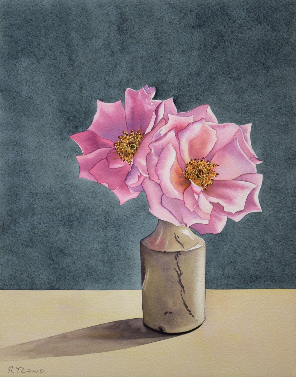 Duas Rosas Tardas (aguarela sobre papel) de Christopher Ryland
