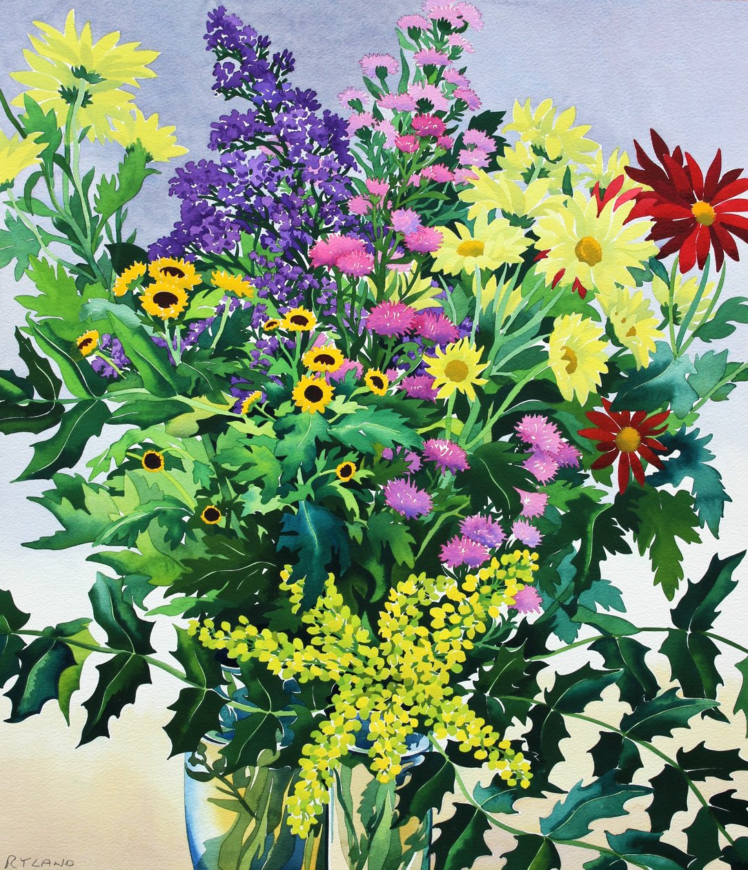 Flores de inverno e folhas (aquarela sobre papel) de Christopher Ryland