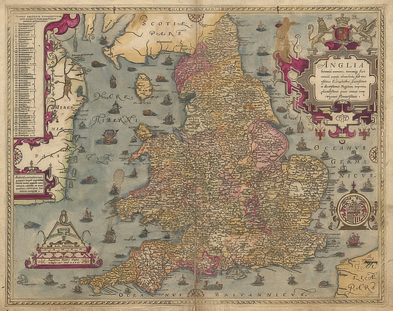 Anglia: Inglaterra e País de Gales. 1579 de Christopher Saxton