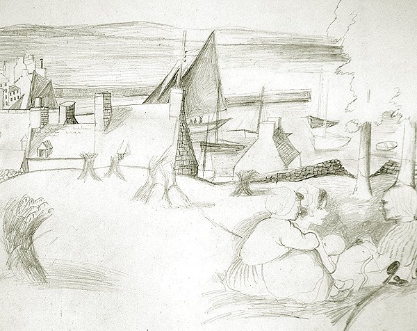Breton Fishing Village, c.1929-30 (lápis sobre papel) de Christopher Wood