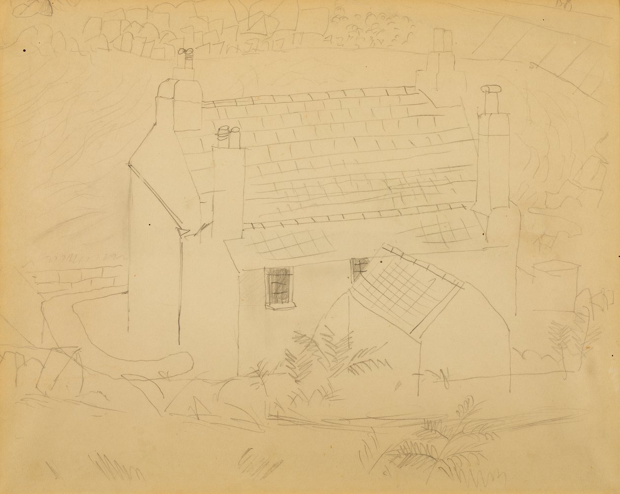 Cottage, Cornwall (lápis sobre papel) de Christopher Wood