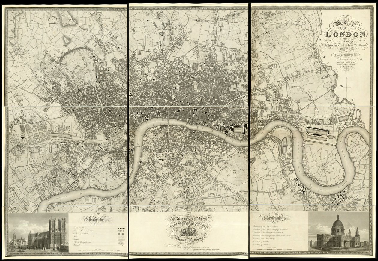 Mapa de Londres, a partir de um levantamento real efectuado em 1824 de Christopher and John (fl.1821 40) Greenwood
