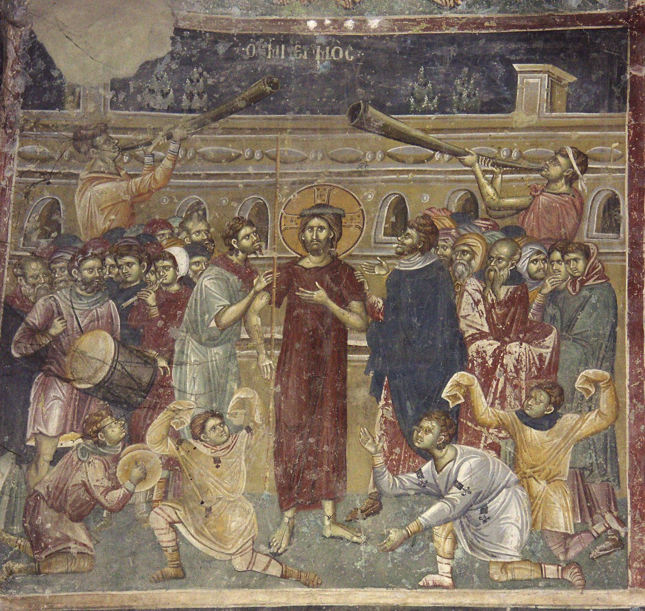 A zombaria de Jesus cena dos músicos, ca 1317 de Chrostiras Michael