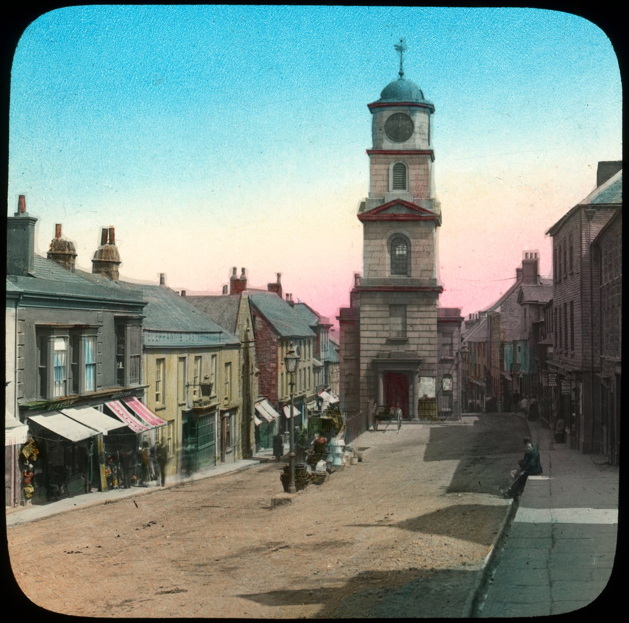 Câmara Municipal e Market Street, Penryn, Cornualha, final do século XIX ou início do século XX de Church Army Lantern Department
