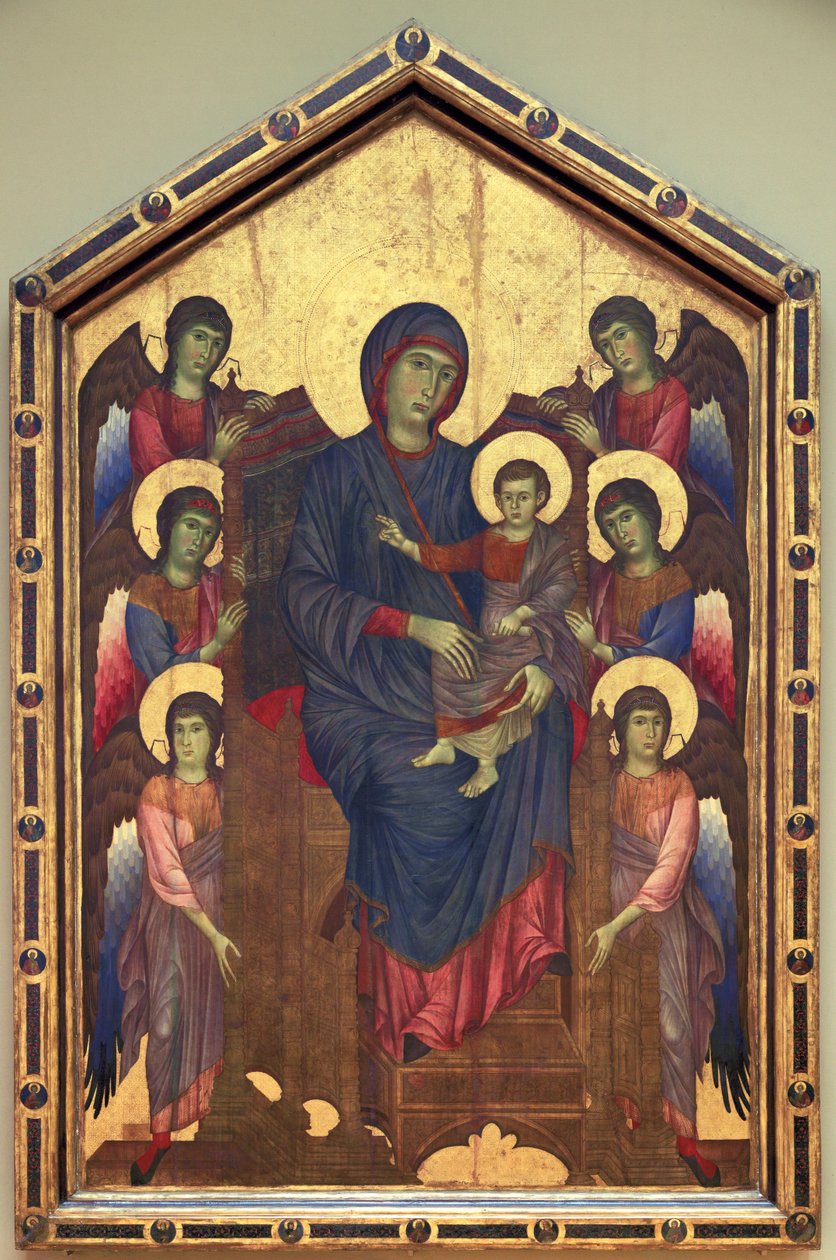 A Virgem e o Menino em majestade rodeados por seis ... de Cimabue (c.1240 c.1301)