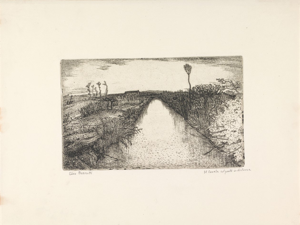 Paisagem com canal
Il canale col ponte in distanza (título sobre o objecto) de Cino Bozzetti