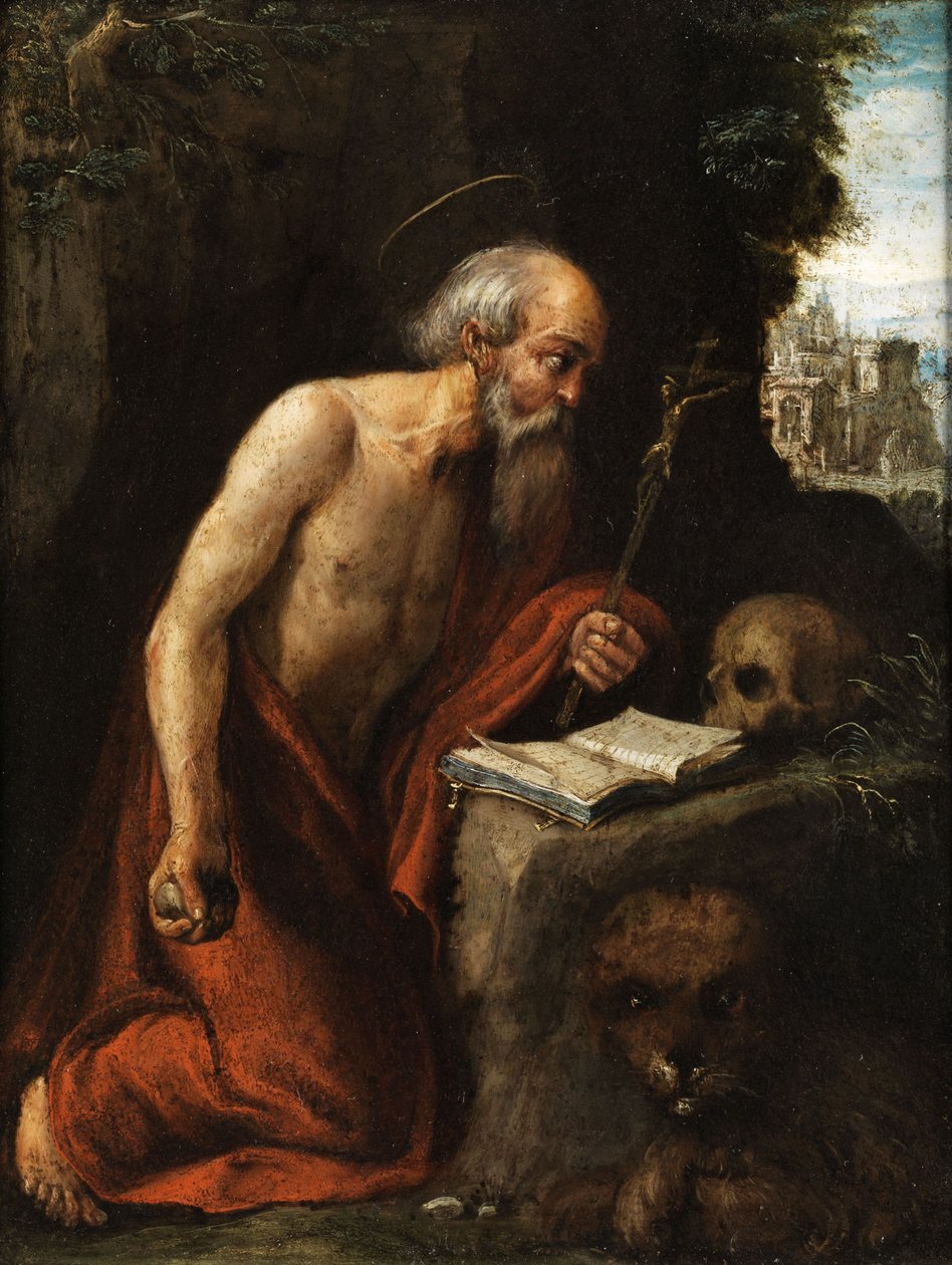 São Jerônimo na oração da penitência de Circle of Adam Elsheimer