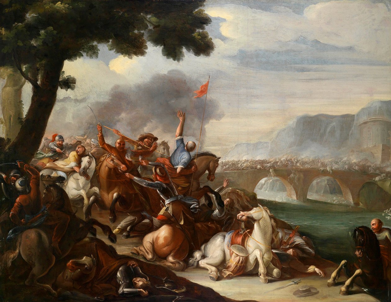 Batalha de cavalaria entre cristãos e otomanos de Circle of August Querfurt