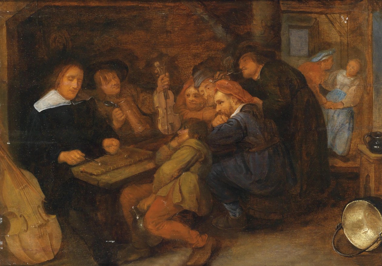 Tavern interior com músicos de David Ryckaert