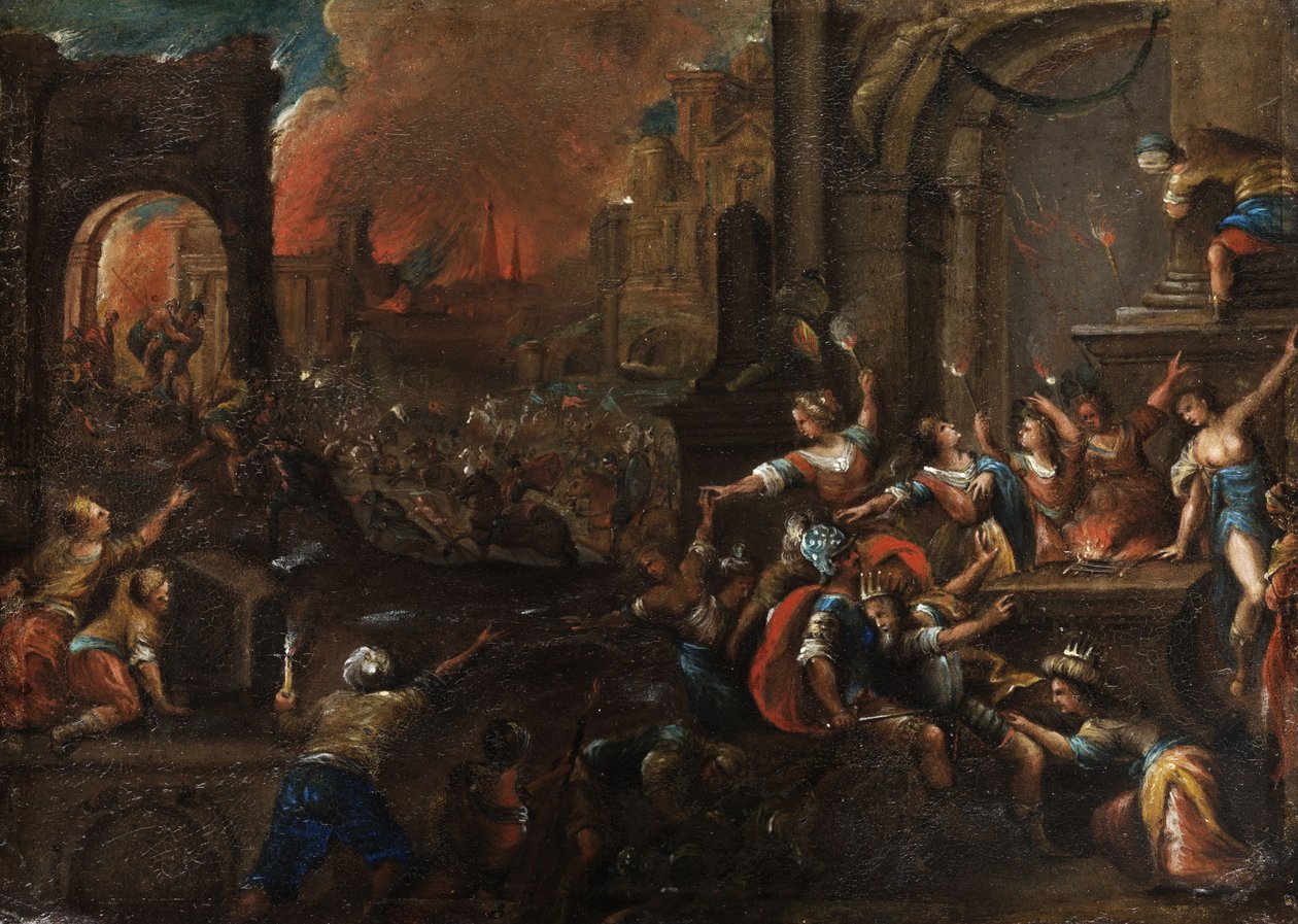 O fogo de Tróia de Circle of Gillis van Valckenborch Frankenthal school