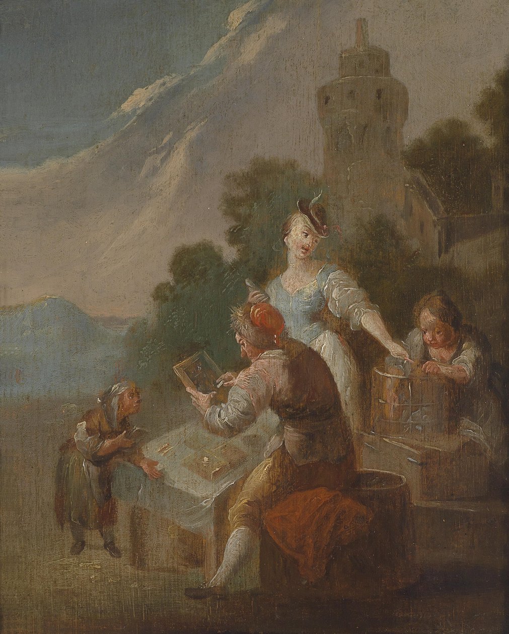 Crianças, ensinando, ao ar livre de Circle of Johann Georg Platzer