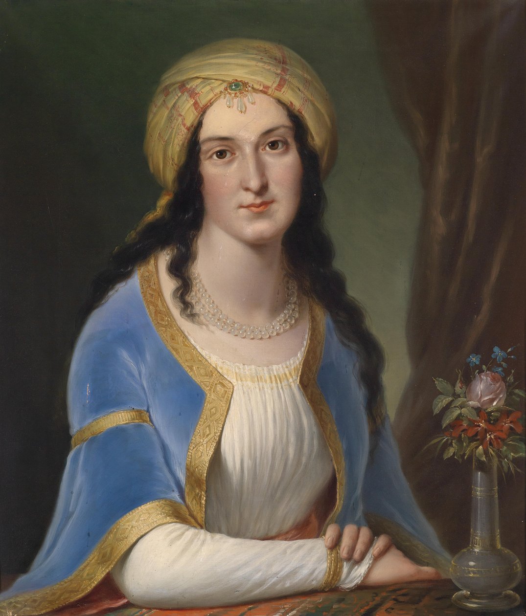 Retrato, de, um, senhora, desgastar, um, turbante de Circle of Josef Grassi