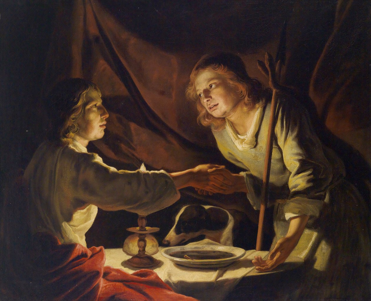 Esaú vende Jacob a primogenitura ou o prato de lentilha de Circle of Matthias Stom
