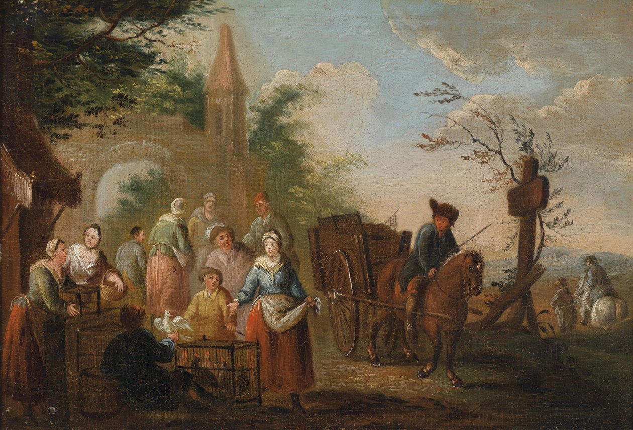Vendedor de aves na frente de um portão da cidade de Circle of Pieter Angillis
