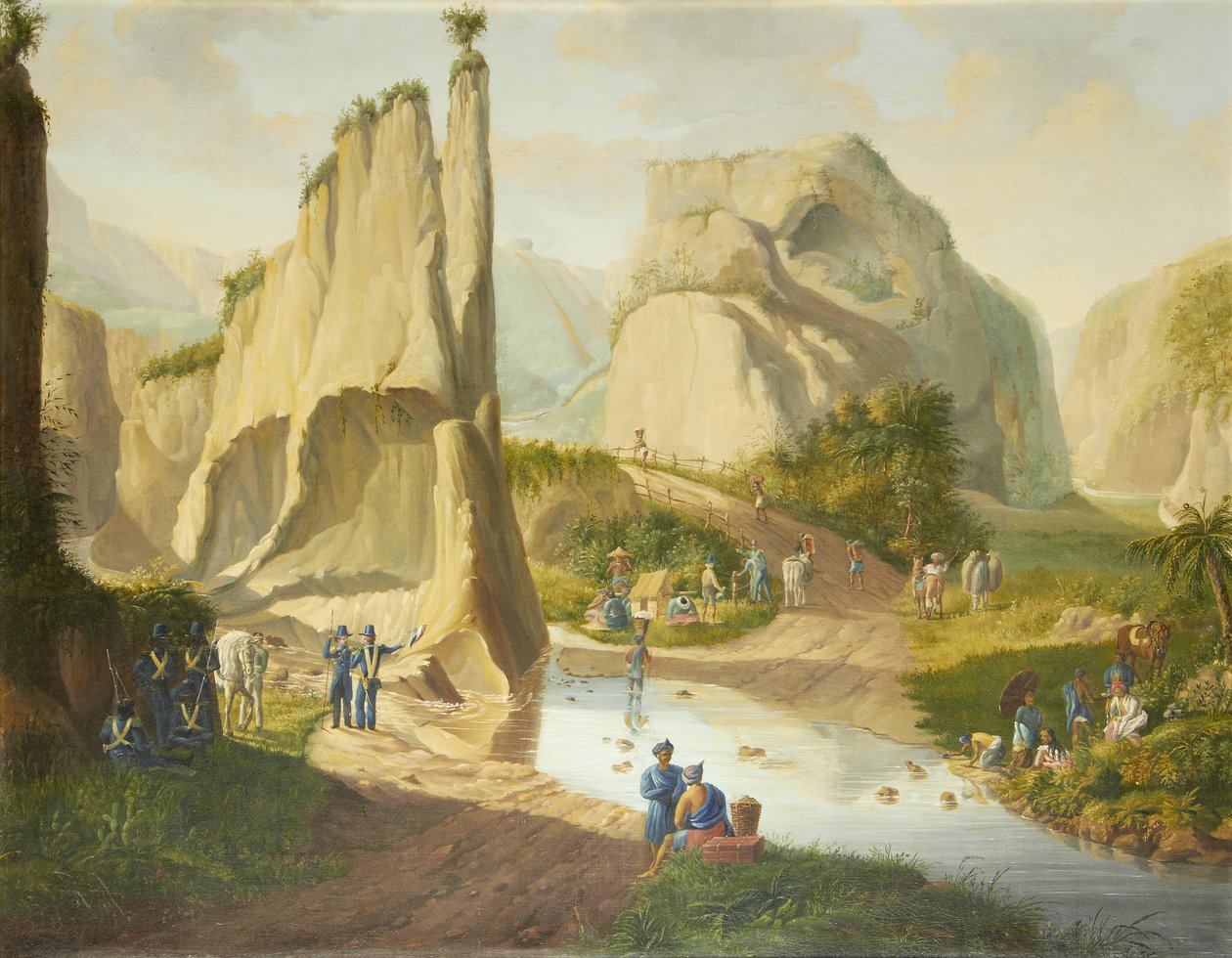 Uma paisagem nas Índias Orientais Holandesas de Circle of Raden Saleh